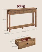 Konsolipöytä 3 laatikolla ja hyllyllä 120 cm
