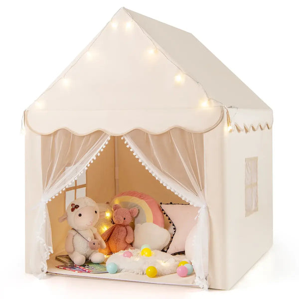 Lasten leikkiteltta Costway, 136 cm, tähtivalot, beige