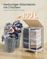 Pyykkikori Songmics, 100 l, 2 lokeroa, pyörillä