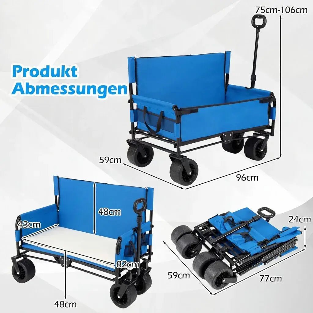 Kuljetuskärry Costway 2-in-1, penkillä, 80 kg, sininen